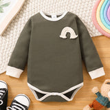 Baby Contrast Trim Waffle-Knit Long Sleeve Bodysuit - Minihomy