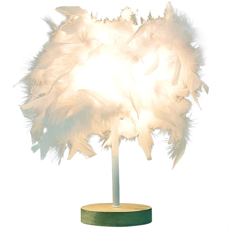 Romantic Feather Table Lamp For Wedding Home Bedroom Bedside Decor Desk Lamp