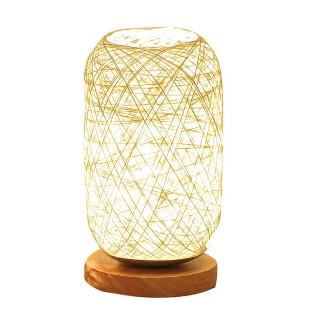 Unique Design Wood Rattan Twine Ball Lights Table Lamp Room Home Art Decoration