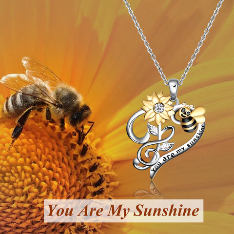 Bee Necklace Sterling Silver Sunflower Necklace You Are My Sunshine Sunflower Flower Pendant Jewelry for Women (gold)