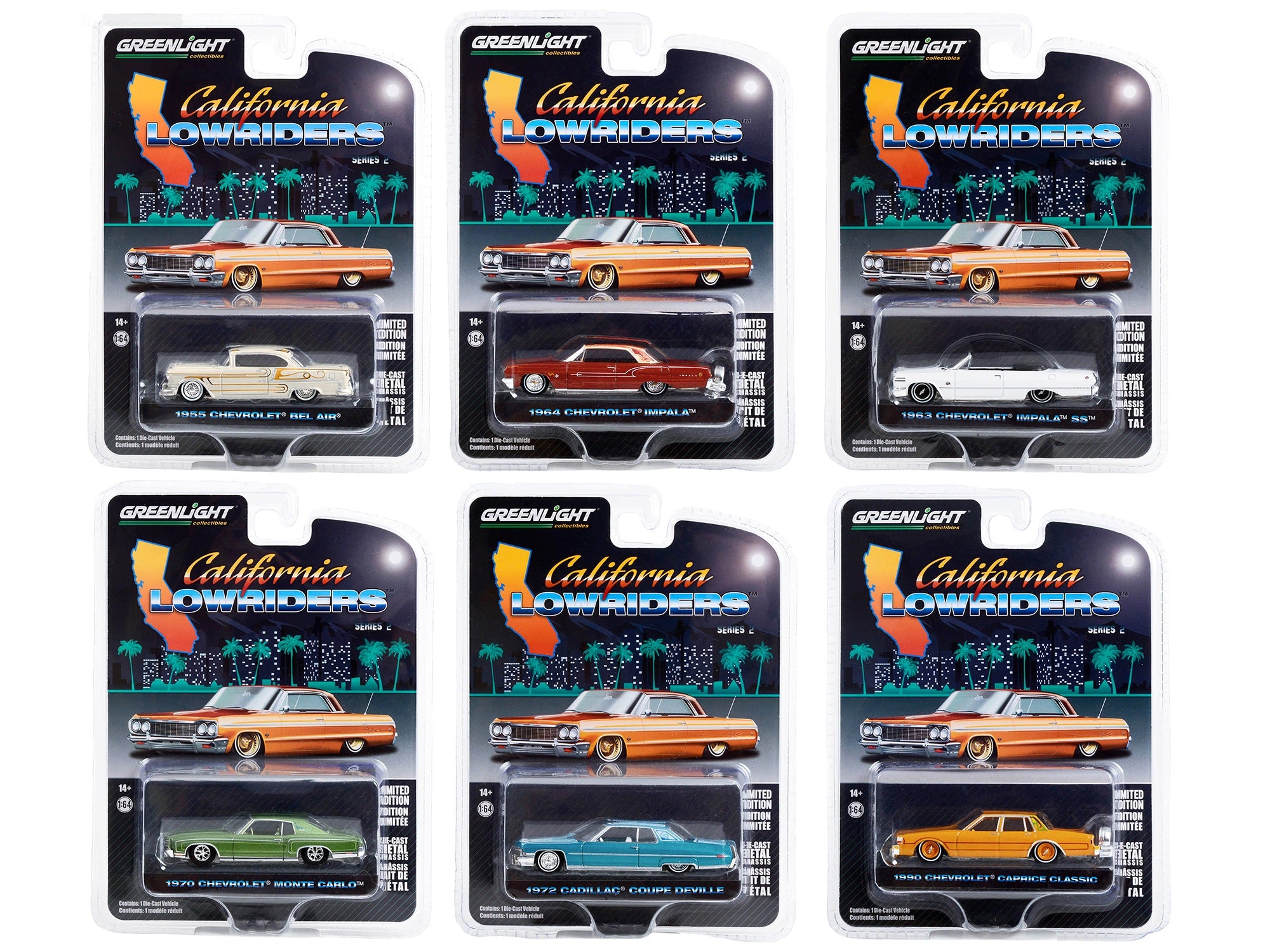 "California Lowriders" Set of 6 pieces Series 2 1/64 Diecast Model Cars by Greenlight