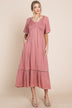 HEYSON Full Size Smocked Pocket Midi Dress in Rouge Pink - Minihomy