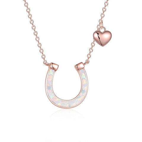 Opal Horseshoe Necklace for Women Sterling Silver Rose Gold Plated Horse Gifts Jewelry for Girls