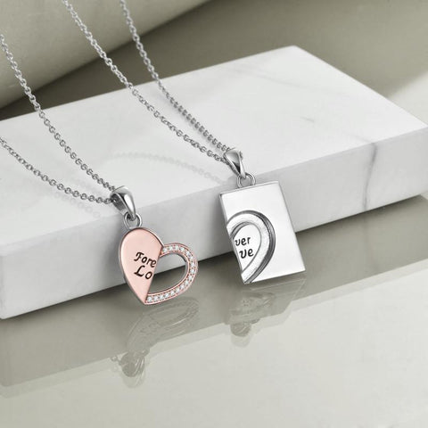 Sterling Silver Couples Matching Necklace Heart Puzzle Pendant Jewelry