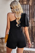 One-Shoulder Puff Sleeve Pleated Detail Romper - Minihomy