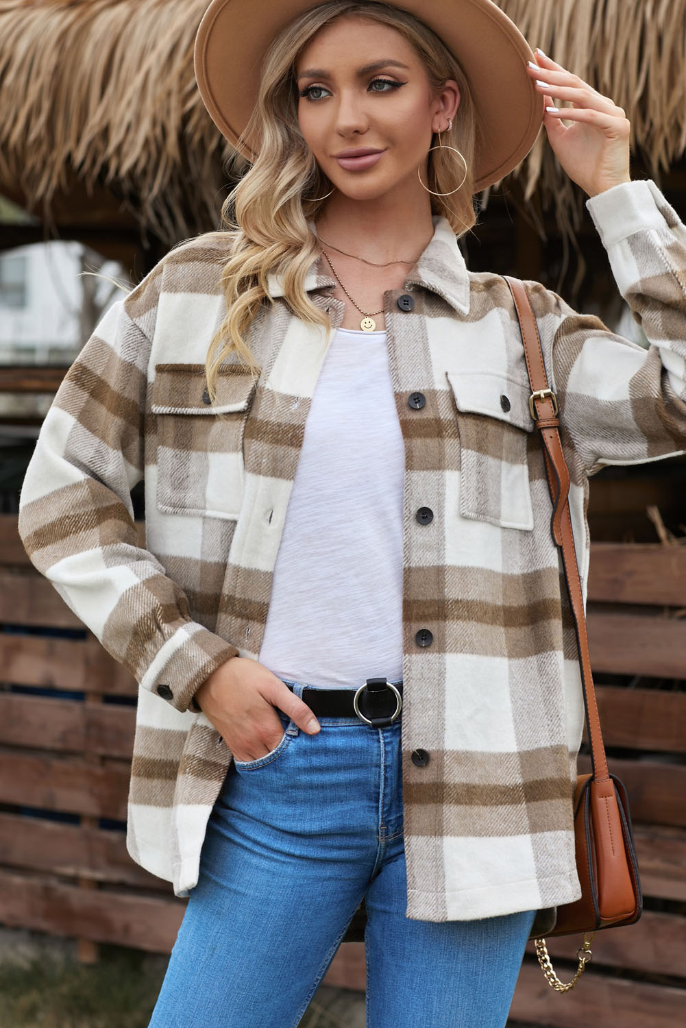 Plaid Dropped Shoulder Pocket Shacket - Minihomy