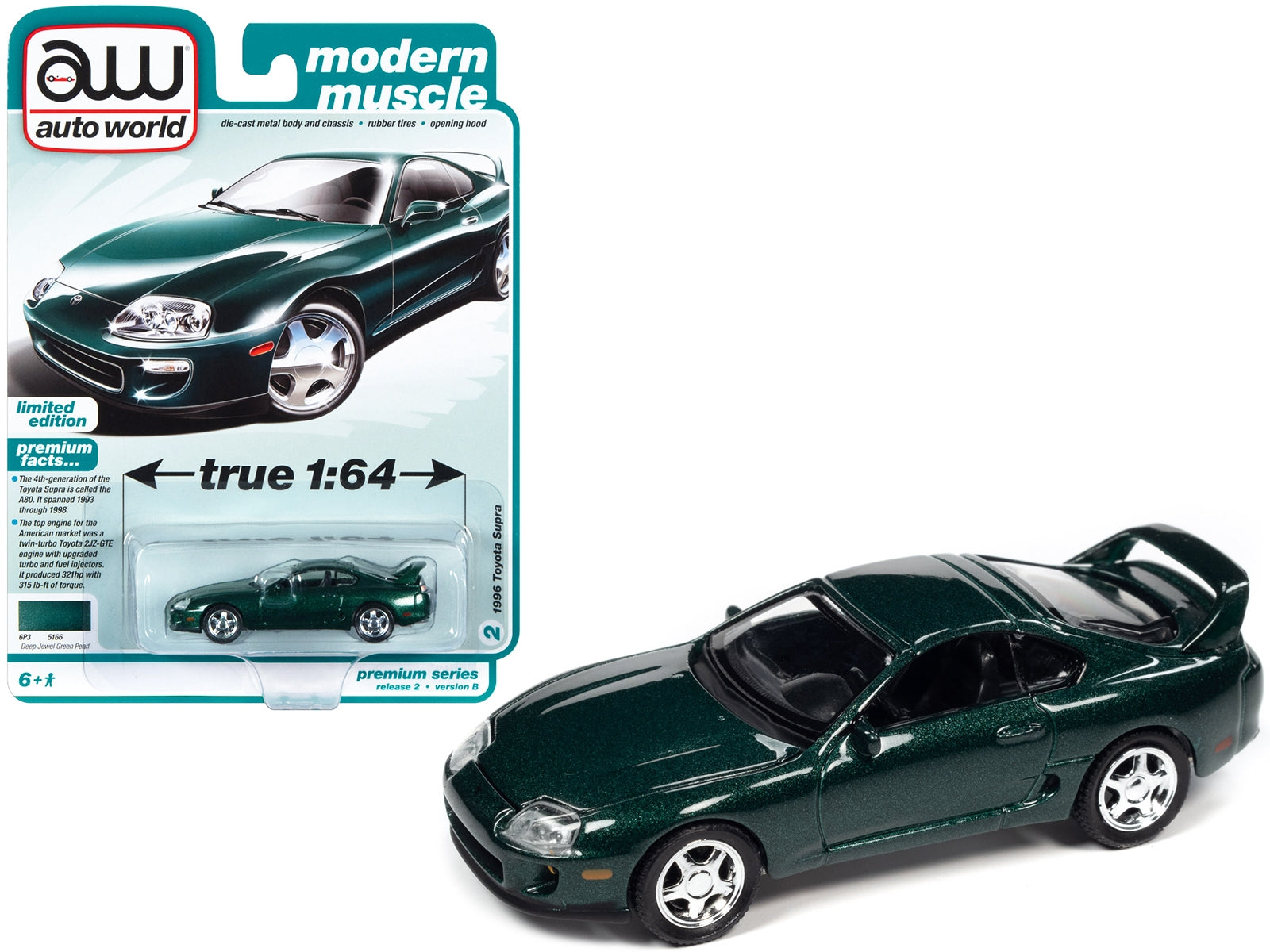 1996 Toyota Supra Deep Jewel Green Metallic "Modern Muscle" Limited Edition 1/64 Diecast Model Car by Auto World - Minihomy