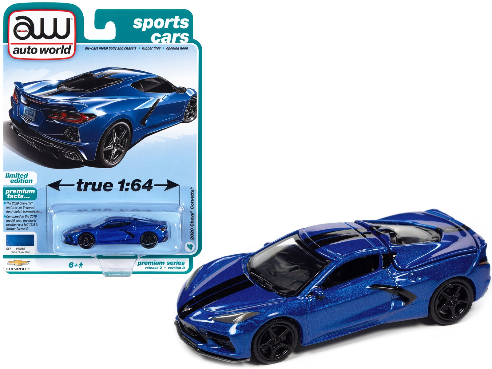 2020 Chevrolet Corvette Elkhart Lake Blue Metallic "Sports Cars" Limited Edition 1/64 Diecast Model Car by Auto World - Minihomy