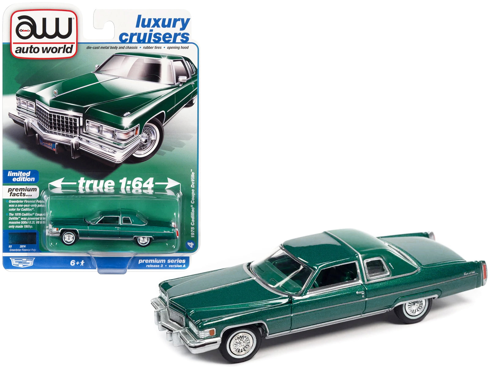 1975 Cadillac Coupe DeVille Greenbrier Firemist Green Metallic with Green Vinyl Top - Minihomy