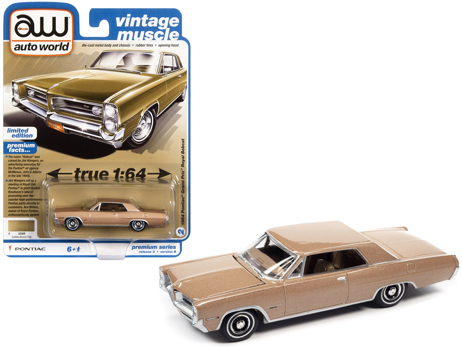 1964 Pontiac Grand Prix Royal Bobcat Saddle Bronze Metallic "Vintage Muscle" Limited Edition 1/64 Diecast Model Car by Auto World - Minihomy