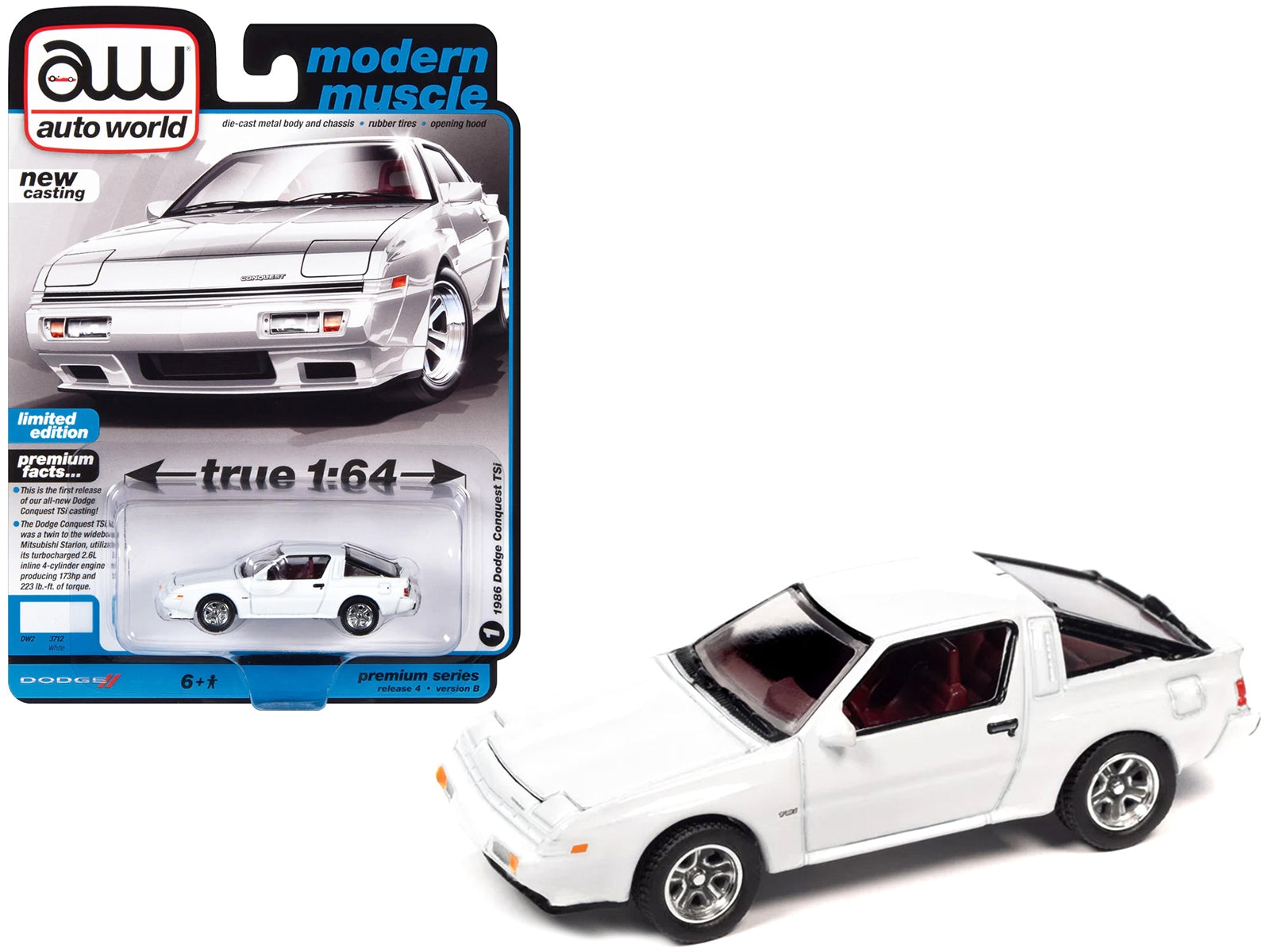 1986 Dodge Conquest TSi White "Modern Muscle" Limited Edition 1/64 Diecast Model Car by Auto World - Minihomy