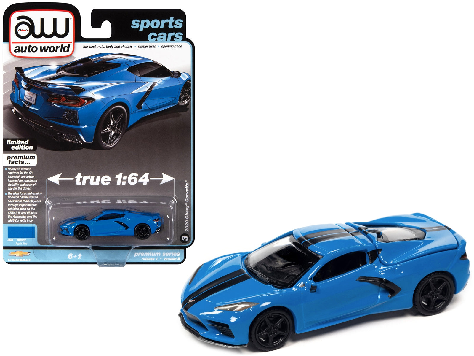 2020 Chevrolet Corvette Rapid Blue "Sports Cars" Limited Edition 1/64 Diecast Model Car by Auto World - Minihomy