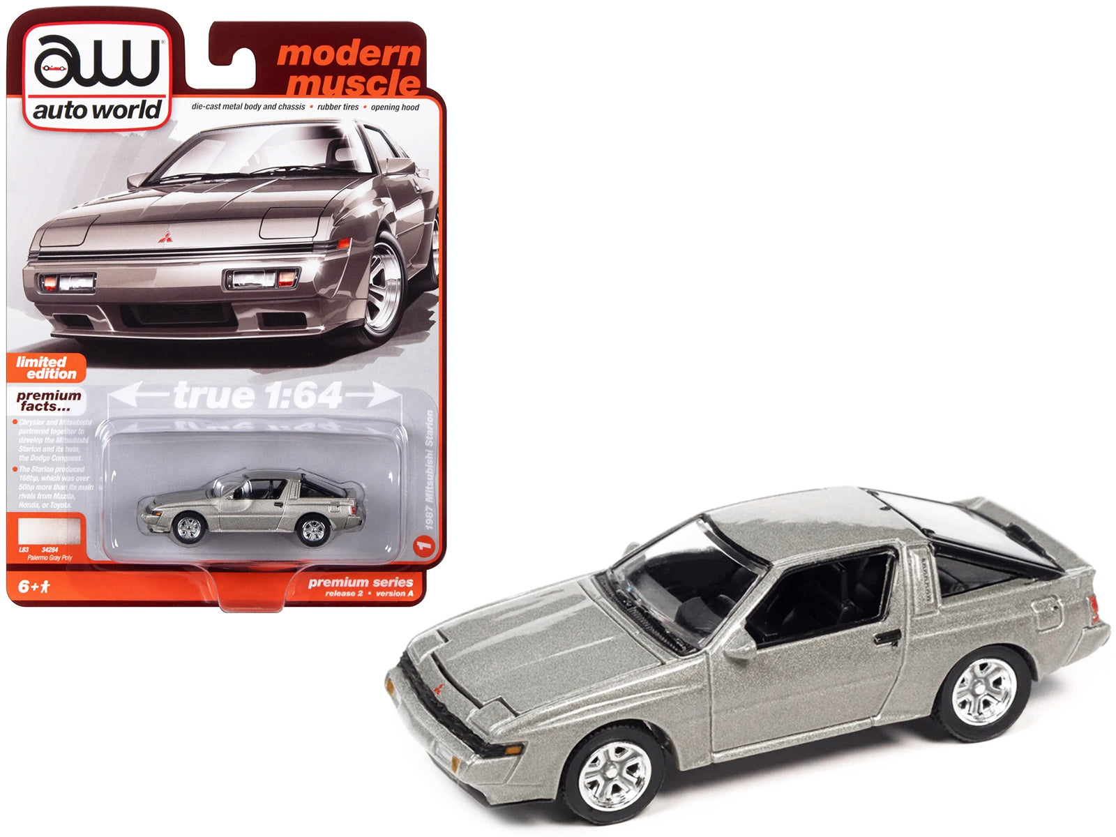 1987 Mitsubishi Starion Palermo Gray Metallic "Modern Muscle" Limited Edition 1/64 Diecast Model Car by Auto World - Minihomy