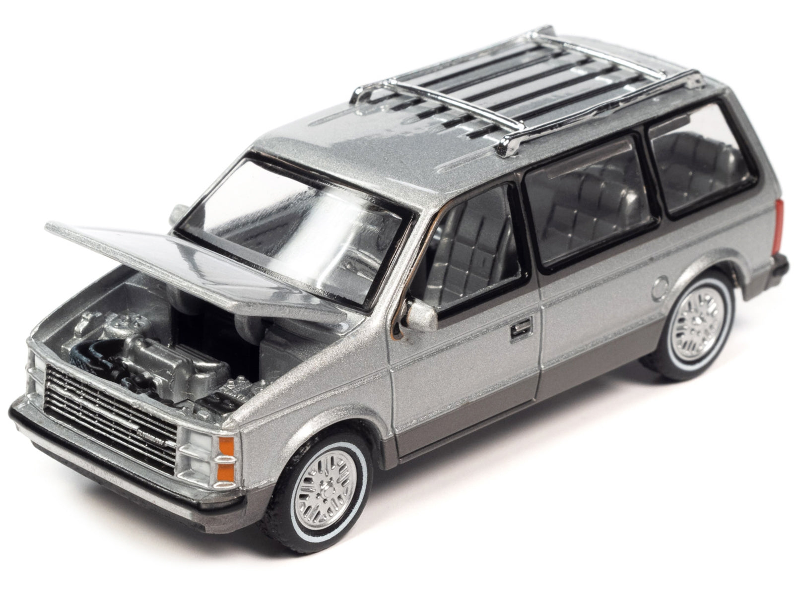 1985 Plymouth Voyager Minivan Radiant Silver Metallic with Roofrack "Mighty Minivans" Limited Edition 1/64 Diecast Model Car by Auto World - Minihomy