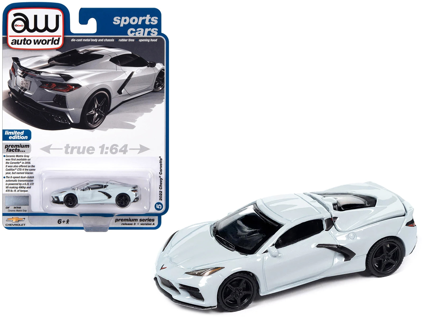 2022 Chevrolet Corvette Ceramic Matrix Gray "Sports Cars" Limited Edition 1/64 Diecast Model Car by Auto World - Minihomy