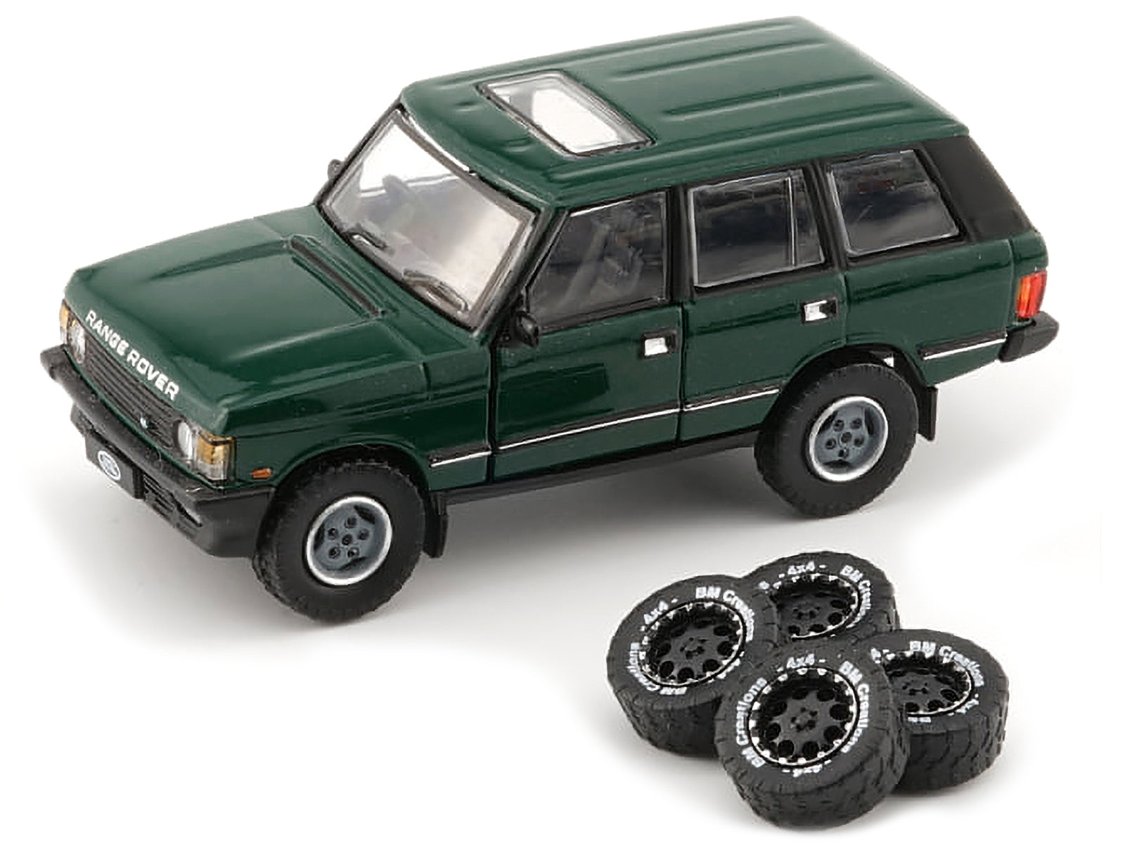 Land Rover Range Rover Classic LSE RHD (Right Hand Drive) Green with Sunroof with Extra Wheels 1/64 Diecast Model Car by BM Creations - Minihomy