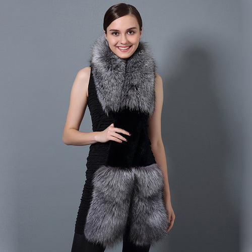 Silver Fox Fur Contrasting Color Scarf