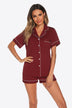 Contrast Piping Button Front Top and Shorts Lounge Set - Minihomy