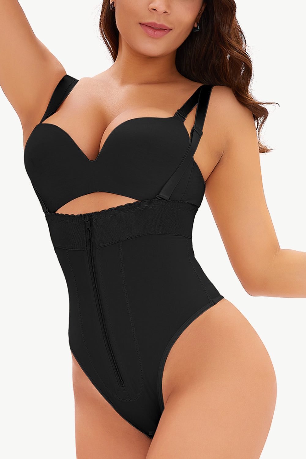 Full Size Adjustable Strap Zip-Up Shaping Bodysuit - Minihomy