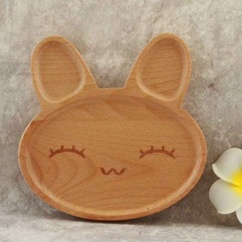 Cute wooden cartoon rabbit face dinner plate - Minihomy