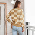 Checkered Two-Tone Dropped Shoulder Crewneck Sweater - Minihomy