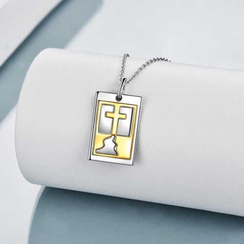 Sterling Silver Cross Gold Tag with Engraved Pendant Necklace Jewellery