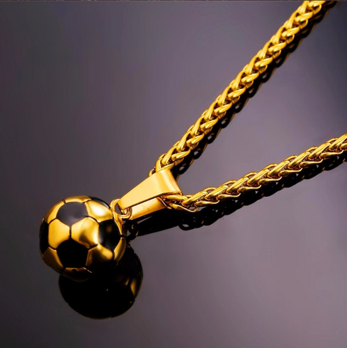 Sporty Gym Jewelry Gift 316L Stainless Steel 18K Gold Plated Football Soccer Necklace for Men Boy