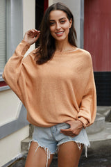 Scoop Neck Drop Shoulder Sweater - Minihomy