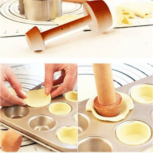 Wood Tart Tamper Double Side Wooden Pastry Egg Tart Pusher Baking Cake Kitchen Tools
