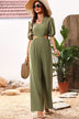 Cutout Half Puff Sleeve Zip-Back Jumpsuit - Minihomy