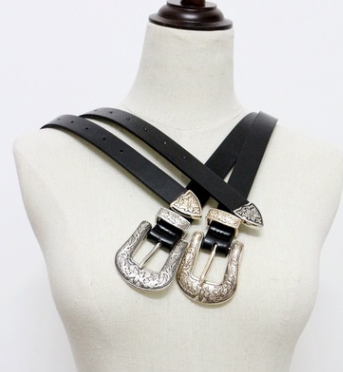 Double-headed vintage carved fashion silver buckle ladies pin buckle belt