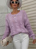 Cable-Knit Openwork Round Neck Sweater - Minihomy