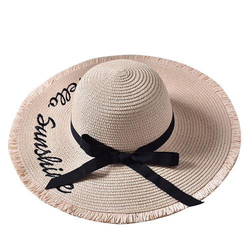 Beach embroidered letters raw edge sun hat