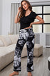 Full Size V-Neck Top and Floral Pants Lounge Set - Minihomy