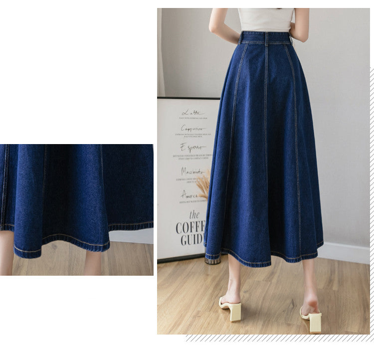 Ladies Mid-length Denim Umbrella Skirt - Minihomy