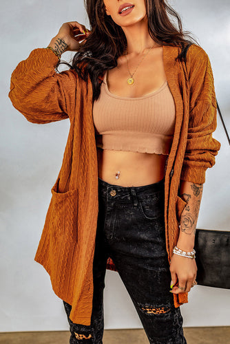 Cable-Knit Button Down Longline Cardigan
