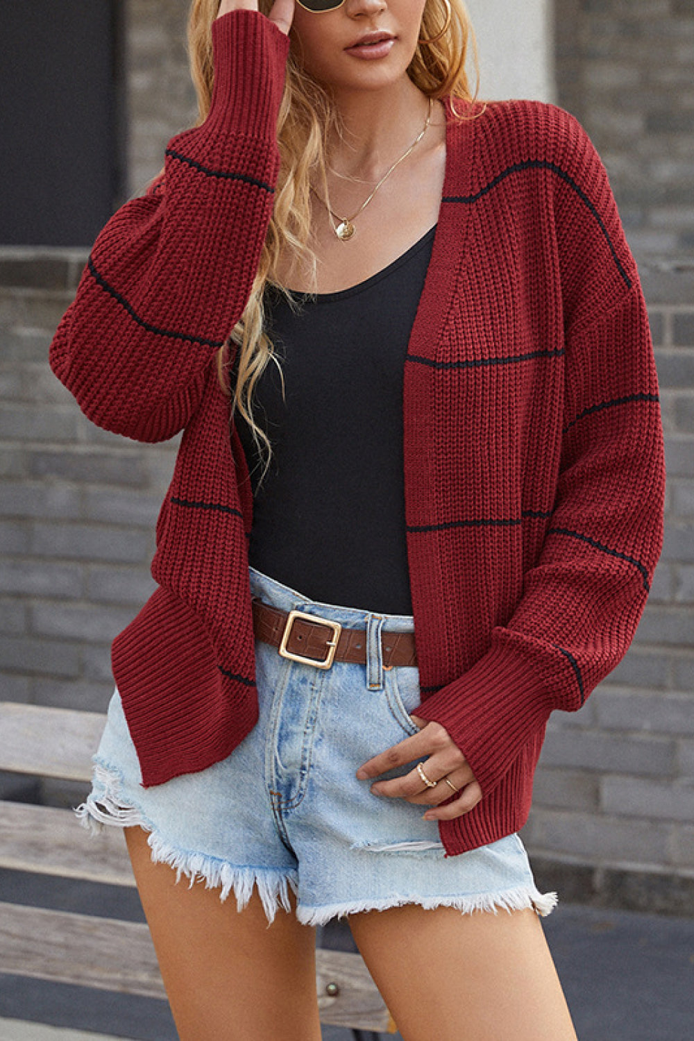 Striped Open Front Cardigan Sweater