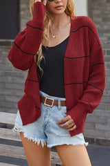 Striped Open Front Cardigan Sweater