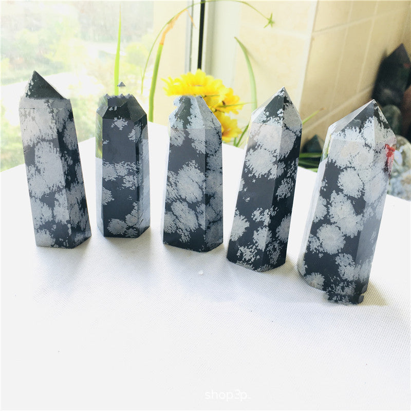 Snowflake Obsidian Single Pointed Hexagonal Crystal Pillar Ornament