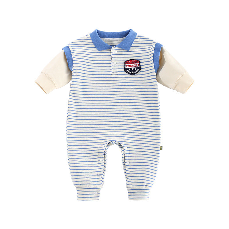 Baby Onesies Striped Male Baby Newborn Clothes Baby Autumn Clothes - Minihomy