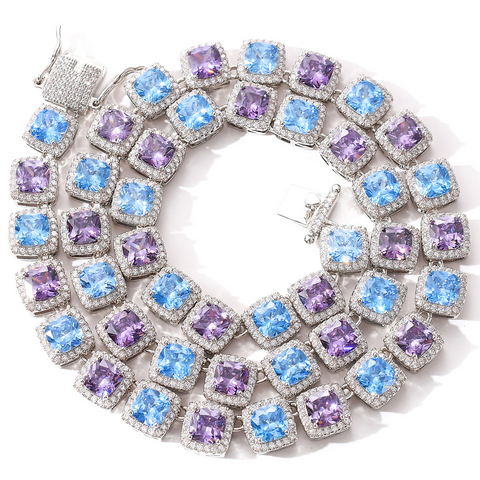 10mm square color blue purple zircon necklace
