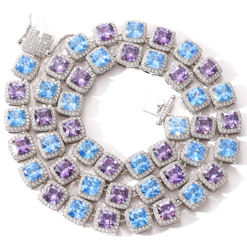 10mm square color blue purple zircon necklace