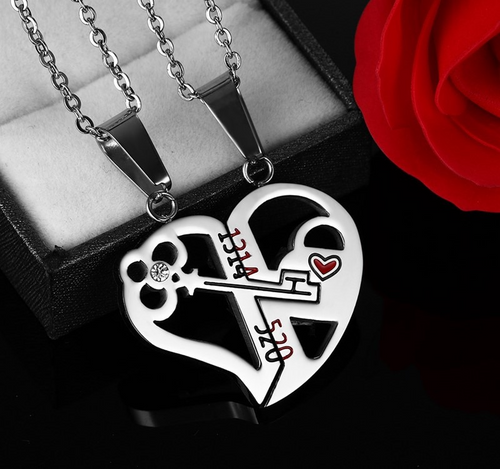 Pendant Love Necklace Set Lover Valentine Gifts Stainless Steel Chain Necklace