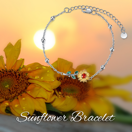 Sterling Silver Sunflower Flower Ankle Bracelet Crystal Jewelry