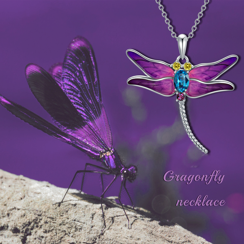 925 Sterling Silver Dragonfly Pendant Necklaces with Crystal Jewelry for Women
