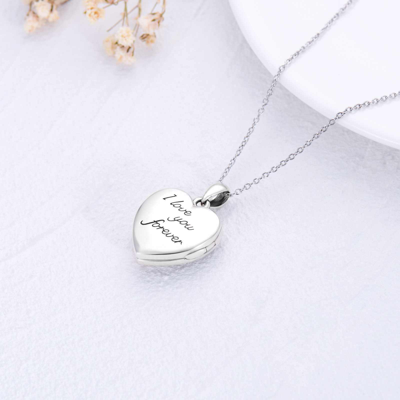 Sterling Silver Halloween Heart Pendant Photo Locket Necklace Gift for Her