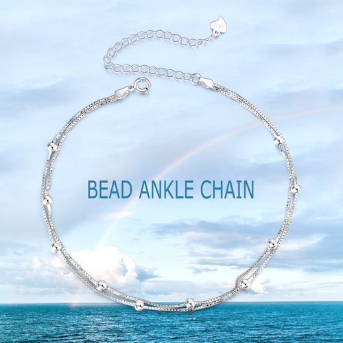 Sterling Silver  Bracelets Layered Chain Ball and Bead Double  Beach Anklets