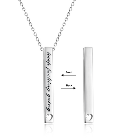925 Sterling Silver Vertical Bar Necklace Engraved Message Inspirational Jewelry