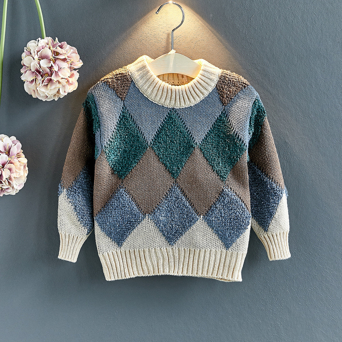Geometric Triangle Rectangle Match Style Children Sweater