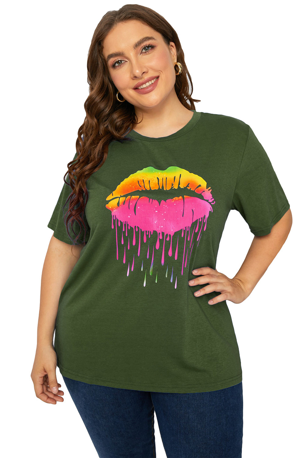 Plus Size Lip Graphic Tee Shirt - Minihomy